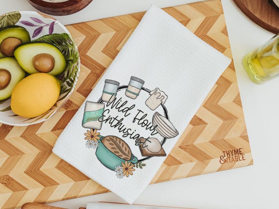 wild flour enthusiast baking kitchen towels for bridal shower, cottage bakery bread baker merch, sourdough mama sourdough kitchen decor
