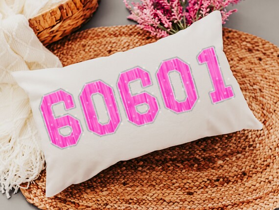 personalized zip code lumbar pillow for bed, college dorm decor for girls, moving away gift for kids, cute throw pillow covers 12 x 20, pre