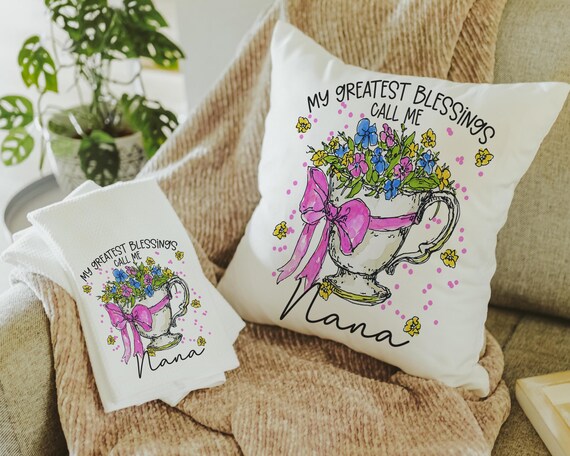 Personalized my greatest blessings call me Nana floral throw pillows