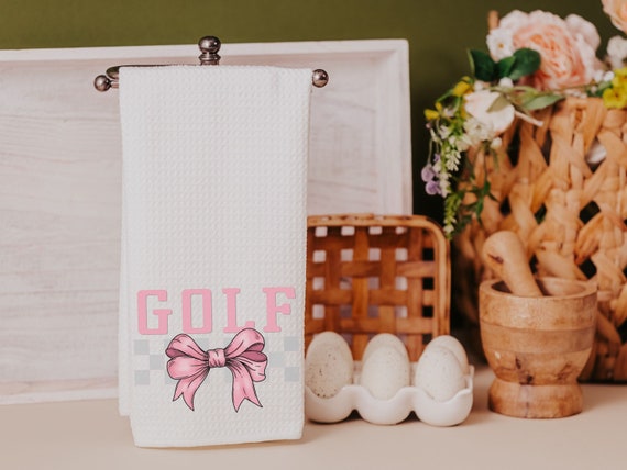 pink bow golf towels for women, golf mom era coquette hand towels for sports, lady golfer towel, golfing gifts for girls, cute golf gifts