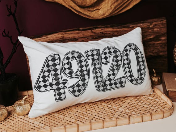 personalized black and white grunge harlequin pillow for dorm, custom zip code lumbar pillow home decor, girly gothic gifts for home, moving