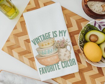 Vintage es mi color favorito toalla de cocina para la abuela, decoración de cocina de inspiración vintage, regalos de repostera para ella, toalla de mano de cocina para mamás