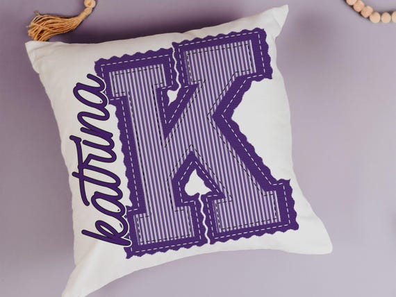 personalized purple seersucker pillow with name, Christmas gifts for teenage girls, tween girl gifts, initial throw pillow for dorm, preppy