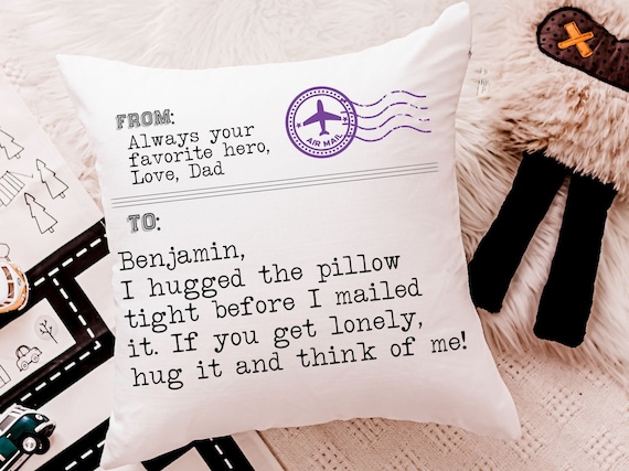 personalized hugged this pillow throw pillows for children, deployed mom deployed dad deployment gifts for kids, military child gift, long