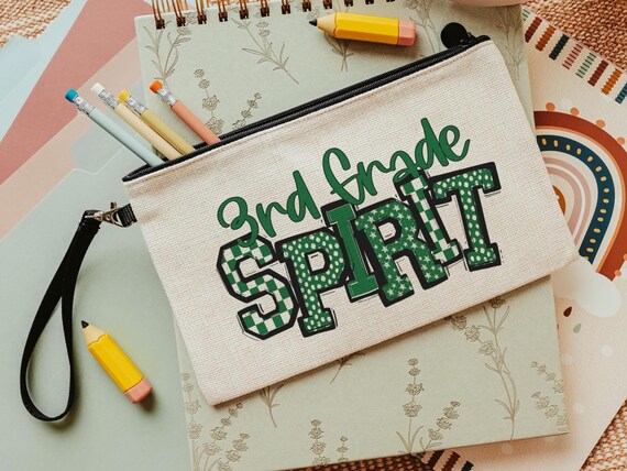 3rd grade pencil bag cute teacher gifts for coworkers, green school spirit green school supplies for teachers, third grade zipper pouch