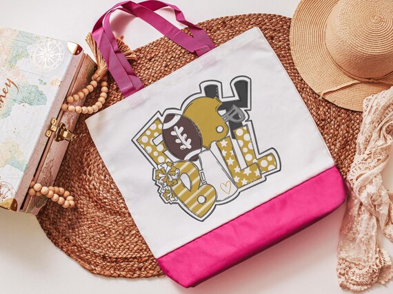 football cheer tote bags for parents, gold school spirit items, football tote for games, game day gear for women, cheerleader gifts from