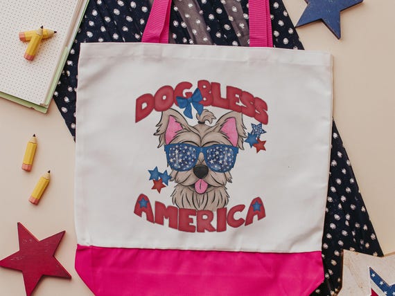 Dog bless America Yorkshire terrier tote bag