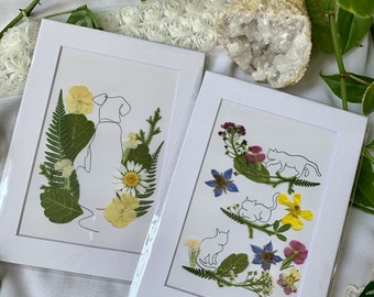 Cat And Dog Flower Print Set Of 2 | Floral Decor | Gift Ideas | Birthday | Flower Lover | Motivational Art | Wall Decor | Pressed Flowers