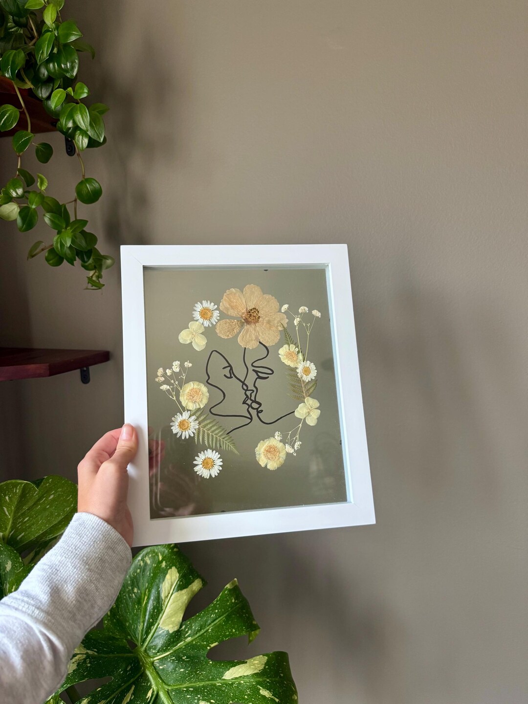 Lovers Line Art Pressed Flower Frame One of A Kind Art - Etsy