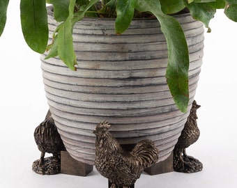 IlGruppone Set 6 Pezzi Vasi In Ceramica Fiori Piante Grasse Gufi Con Sotto Vaso In Bambù Foro Centrale Cactus Decorazione Interno Esterno Casa Vasetto Con Foro Scarico Fioriera Contenitore - 1Gufetti