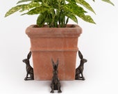 Large Sitting Hare Potty Feet Plant Pot Feet - Antique Bronze Coloured Large Sitting Hare Plant Pot Risers - Gift Boxed Set Of 3