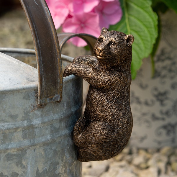 Bronze Brown Bear Pot Buddy, Pot Hanger, Gift Boxed, Garden Gifts, Antique Decor, Plant Pot Decor, Pot Hanging, Yard Decor, Garden, Yard