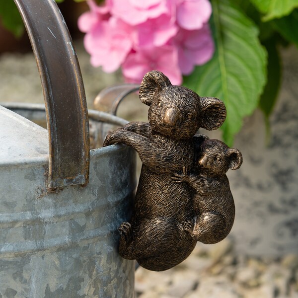 Bronze Koala Bear & Cub Pot Buddy Bundle, Pot Hanger, Gift Boxed, Garden Gifts, Antique Decor, Plant Pot Decor, Garden Decor, Yard Decor