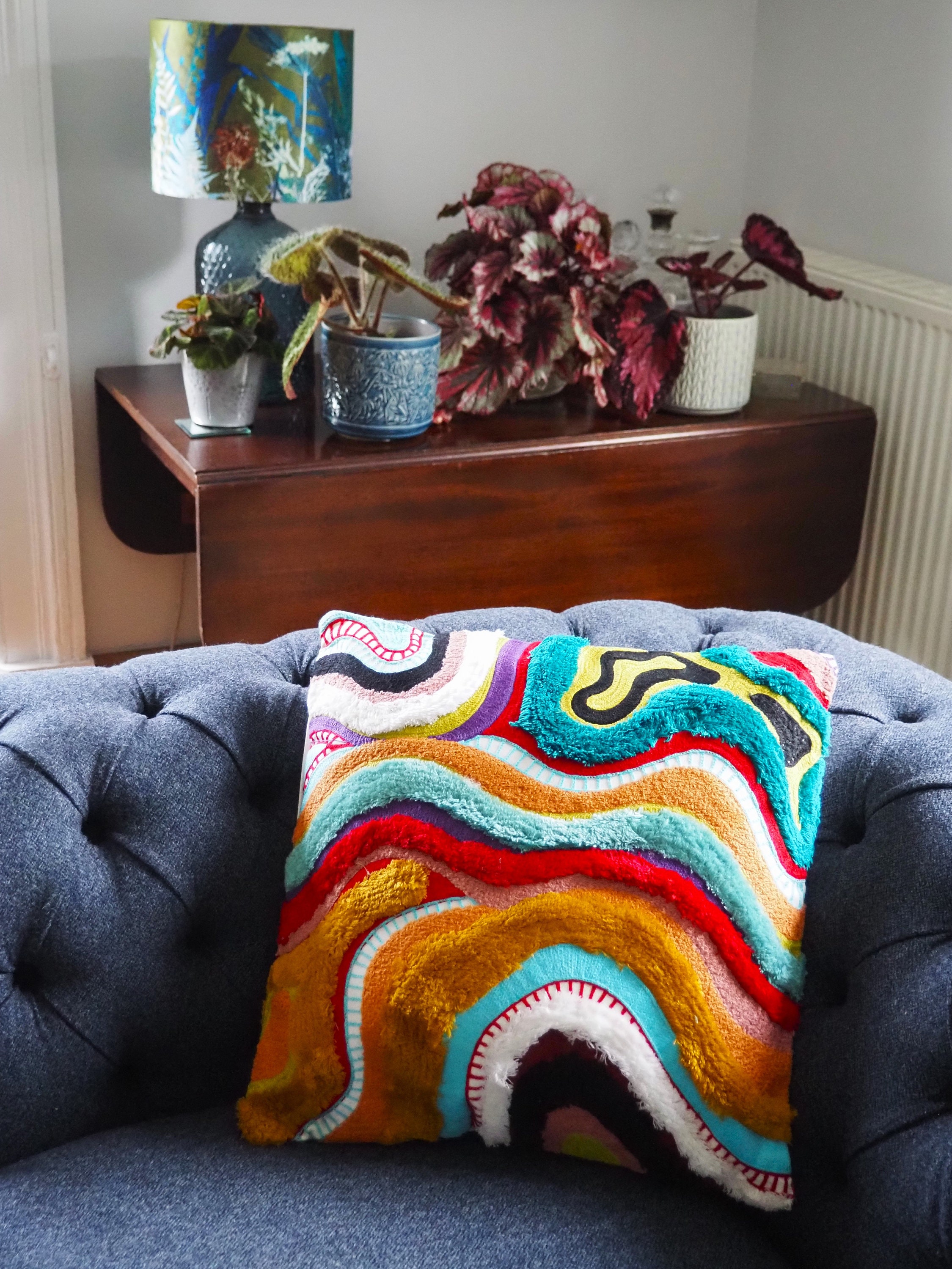 Hand Embroidered Cushion Cover With Polyester Fibre Filler 45 x 45cm