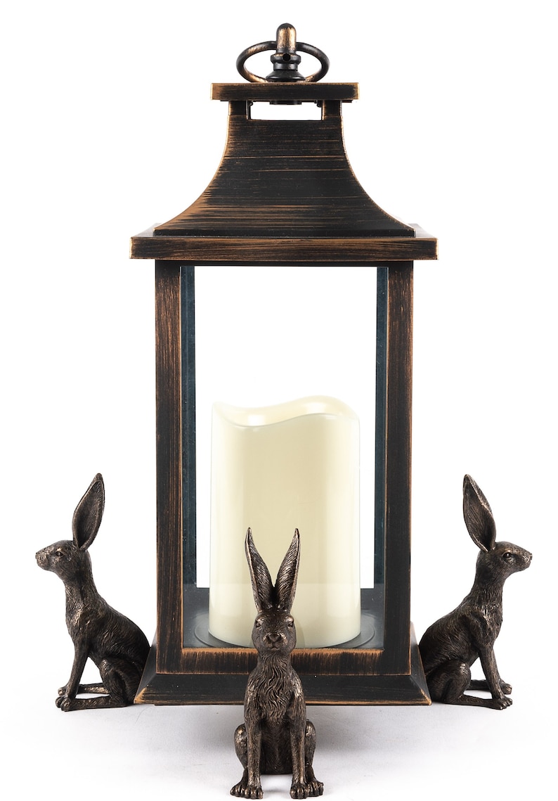 Juego de 3 orinal con forma de liebre sentada de color bronce, soporte para macetas, decoración antigua, soporte para macetas, decoración de jardín imagen 7