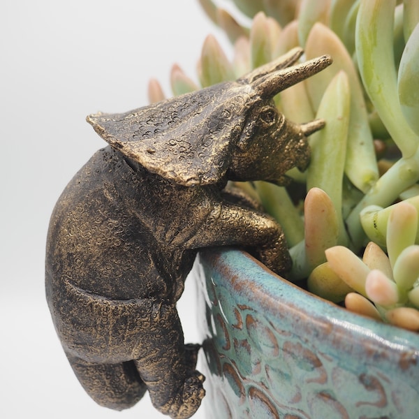 Triceratops Pot Buddy / Ornamento per la casa e il giardino con dinosauro / Design britannico