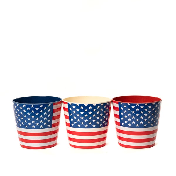 Bambú, Eco Pot, Colección 'Flags' USA, Conjunto de 3, Macetas Eco, Maceta, Bandera Americana, Bandera de EE.UU., EE.UU., Bandera de EE.UU., Regalo Americano, Jardín