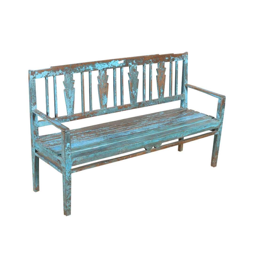 Turquoise Painted Dog Gate From Gujarat - 19thC Turquoise Painted Dog Gate From Gujarat - 19thC