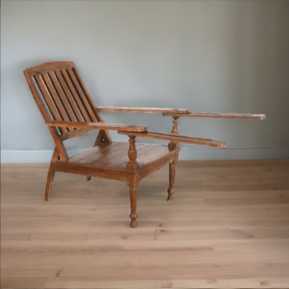 Authentic Antique Indian Teak Wood Veranda Plantation Chair
