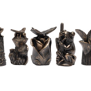 Bronze Coloured Set Of 5, Animals & Insects, Hedgehog, Bee, Butterfly, Frog, Snail, Cane Companion, Cane Topper, Yard Art, Yard Decor