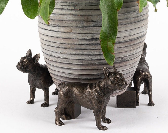 Antique Bronze French Bulldog Plant Pot Feet - Set of 3 | Handcrafted Garden Decor