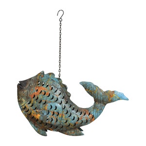 Metallic Koi Fish Lantern: Recycled Iron Tealight Holder (58cm)