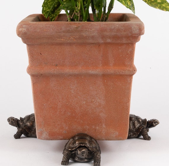 Antike Bronze Schildkröte Blumentopf Füße - 3er-Set | Handgefertigte Gartendekoration