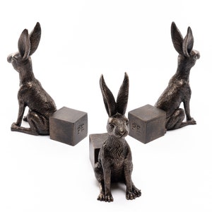 Juego de 3 orinal con forma de liebre sentada de color bronce, soporte para macetas, decoración antigua, soporte para macetas, decoración de jardín imagen 2