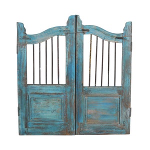 Antique Indian Teak and Iron Garden Dog Gate Pair - Vintage Outdoor Decor, Handcrafted Artistry