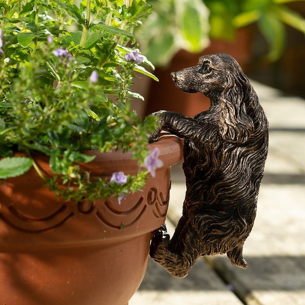 Cocker anglais, pot Buddy, suspension pour pot, bronze, épagneul, coffret cadeau. Ornement épagneul, décoration de cache-pot, suspension de pot de plante, décoration de jardin. Cour