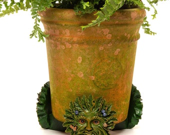 Full Color Green Man plantenpotvoeten - set van 3 | Handgemaakt tuindecor