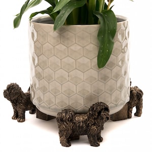 Lot de 3 pieds de cache-pot shih tzu, bronze | Décoration de jardin de charme