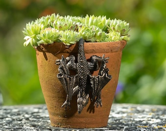 Dragon Pot Buddy Pot Hanger - Bronze Coloured Coloured Dragon Pot Hanger - Gift Boxed Pot Buddies. Dragon Ornament Garden and Home