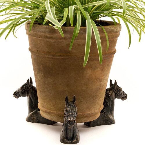 Bronze Horse Plant Pot Feet: Equestrian Garden Decor, Set of 3