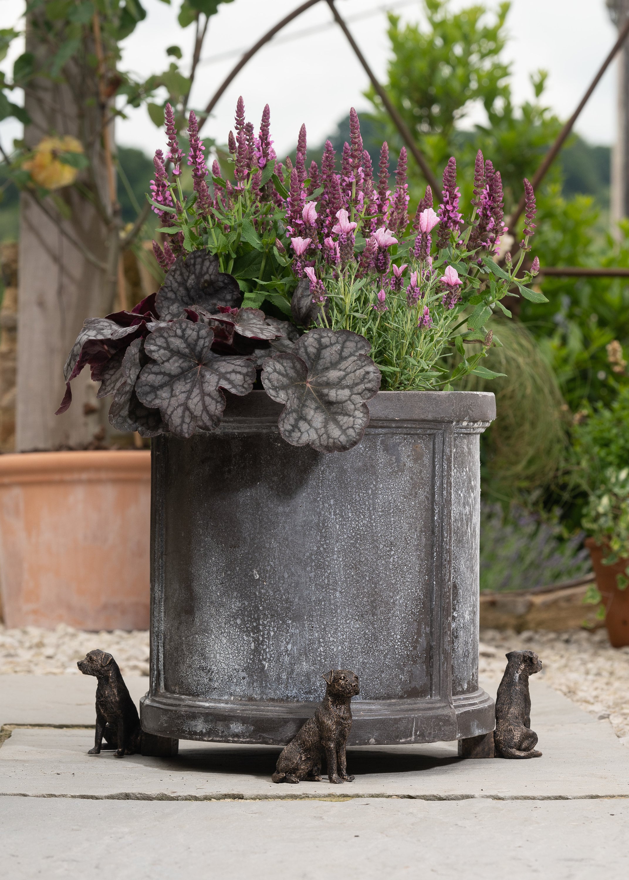 3 Antike Bronze Border Collie Blumentopffüße – Frostsicher & Handbemalt, Perfekt Für Terrasse & Balkon