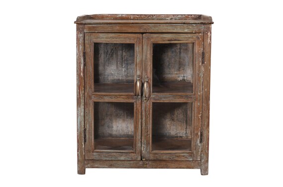 Rare Antique Indian Burma Teak Wood Almirah Display Cupboard