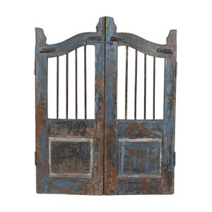 Antique Indian Teak and Iron Garden Dog Gate Pair - Vintage Outdoor Decor, Handcrafted Artistry