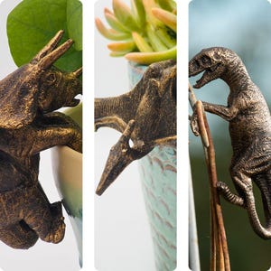 Dinosaur Pot Buddies Set | Velociraptor Triceratops Pteranodon | Garden Decor | Plant Pot Hangers | British Design
