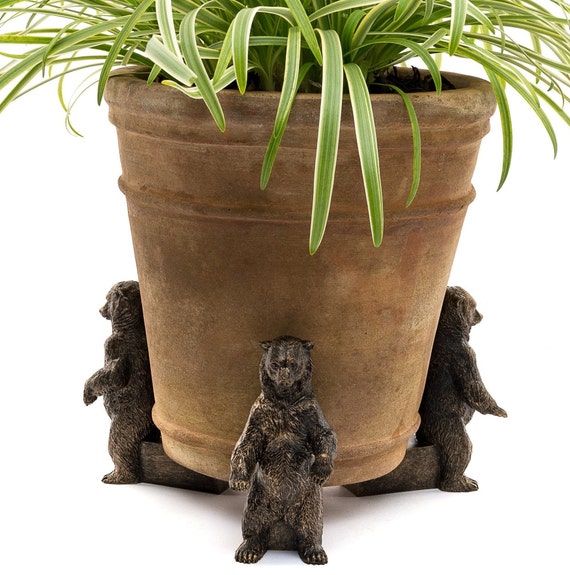 3 Handbemalte Blumentopffüße Als Bärenfiguren – Frostsicher & Für Drinnen & Draußen