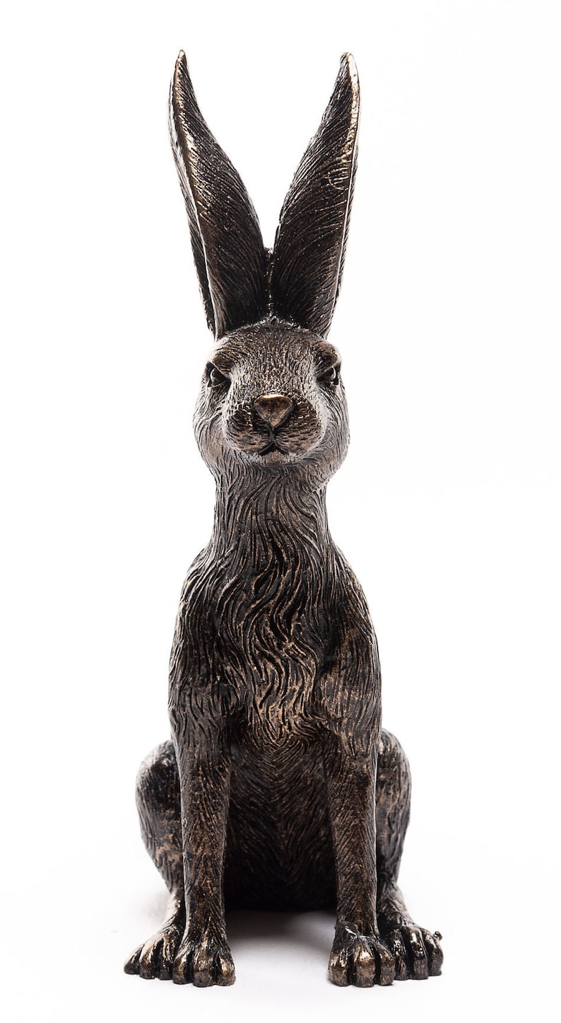 Juego de 3 orinal con forma de liebre sentada de color bronce, soporte para macetas, decoración antigua, soporte para macetas, decoración de jardín imagen 6