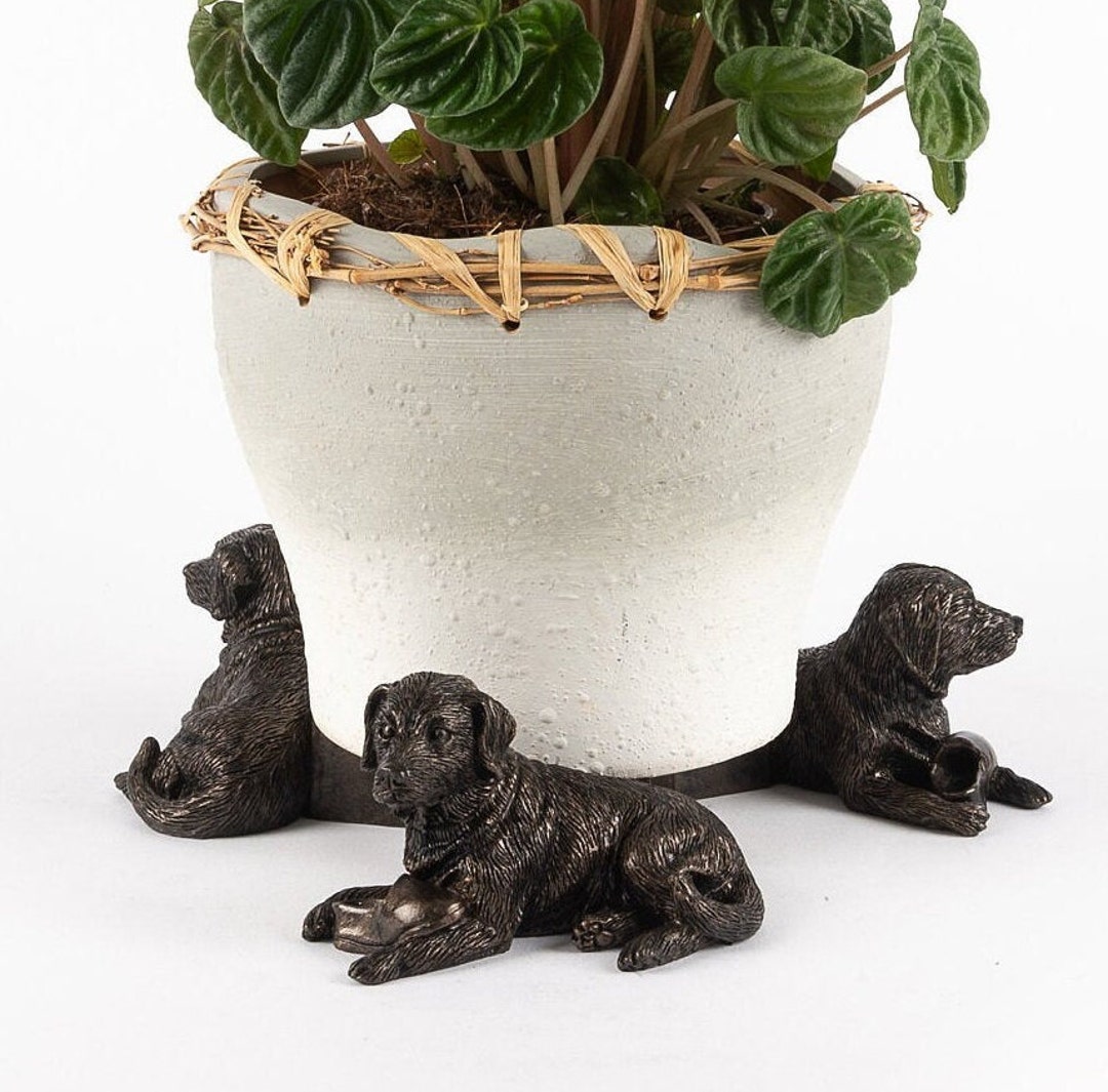 Piedini per vasino in bronzo Labrador: decorazione da giardino antica, confezione regalo (set da 3) - Italia