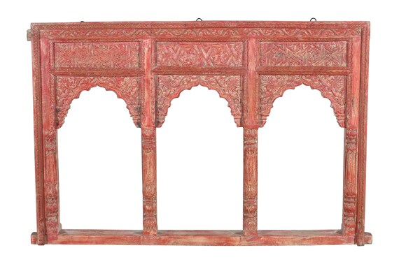 Carved Teakwood Coat Rail from Gujarat with Hooks - 19thC Carved Teakwood Coat Rail from Gujarat with Hooks - 19thC