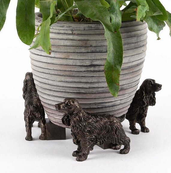 Antique Bronze Cocker Spaniel Plant Pot Feet: Garden Decor, Set of 3