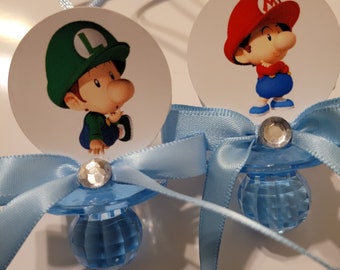 Mario Bros And Baby Luigi Baby Shower Pacifiers Guest Favor Necklaces, Super Mario, Baby Luige, Nintendo, Mario