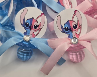 Stitch and Angel Gender Reveal Baby Shower Pacifiers Guest Favor Necklaces, Gender Reveal Favors, Baby Shower Game Ideas