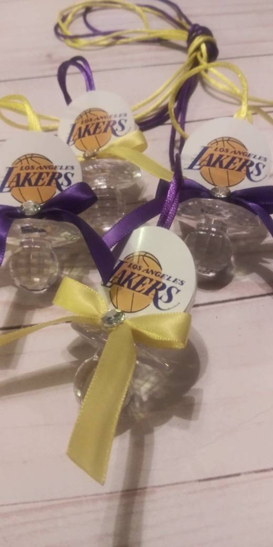 Lakers Baby Shower Pacifiers Guest Favor Necklaces Laker Fans Etsy