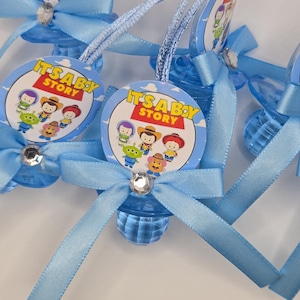 Boy Story Baby Shower Pacifiers Guest Favors Necklaces, Cow Print, Cloud Print, Cowboy Print