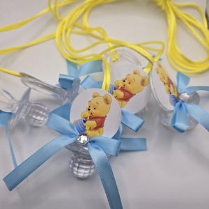 Winnie The Pooh Baby Shower Pacifiers Guest Favor Necklaces, Winnie The Pooh, Pooh eating Honey, Boy Baby Shower