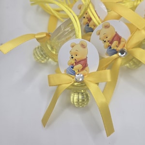 Winnie The Pooh Baby Shower Pacifiers Guest Favor Necklaces, Winnie The Pooh, Pooh eating Honey, Boy Baby Shower, Yellow Pacifiers