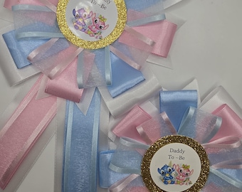 Ramilletes para revelar el género de Stitch y Angel para futuras mamás, futuros papás, futuros hermanos y futuras hermanas, temática de Lilo y Stitch, ramilletes para baby shower